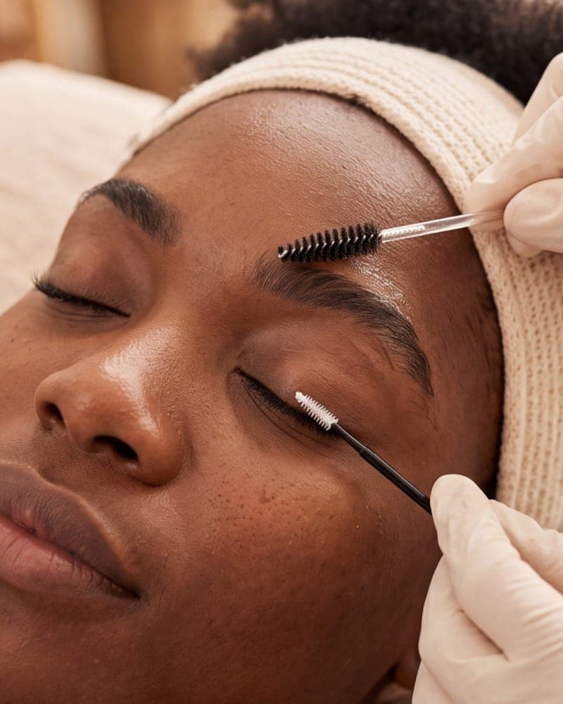 A close-up of lashes and brows after a keratin infusion