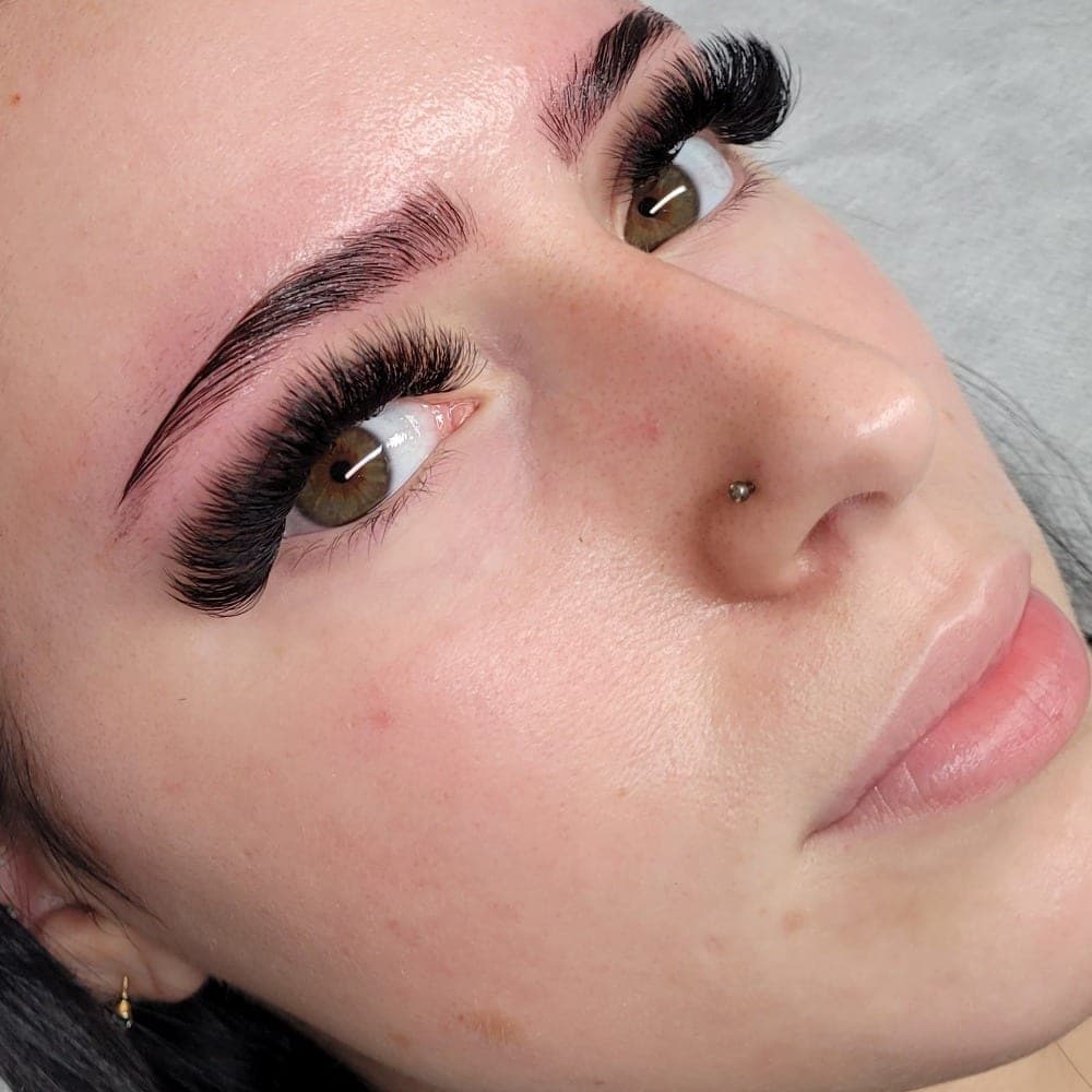 After: Brow lamination with hybrid dye and mega volume lash extensions