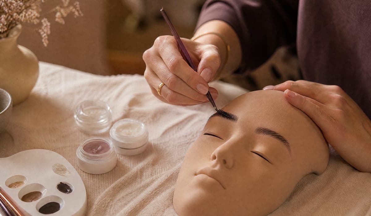 Brow lamination being practised during training